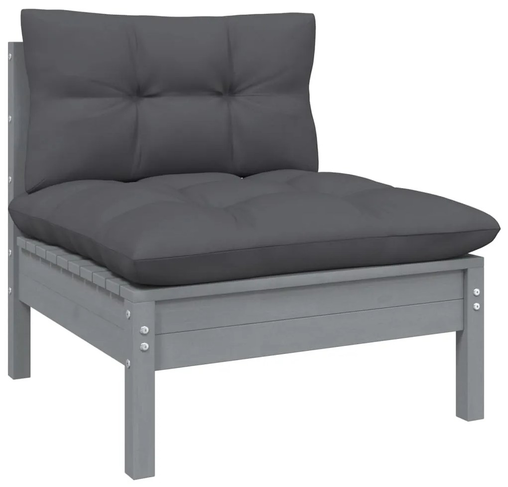 11pcs conjunto lounge de jardim + almofadões pinho maciço cinza