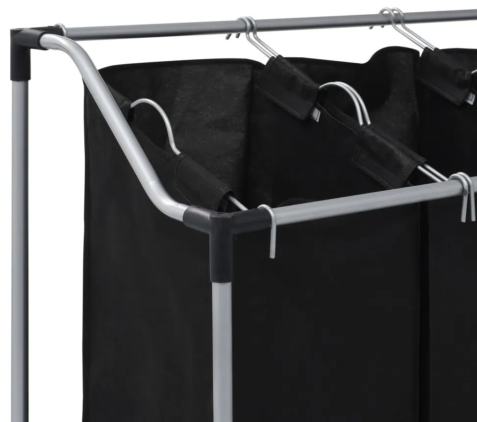 Separador de roupa suja com 3 sacos aço preto