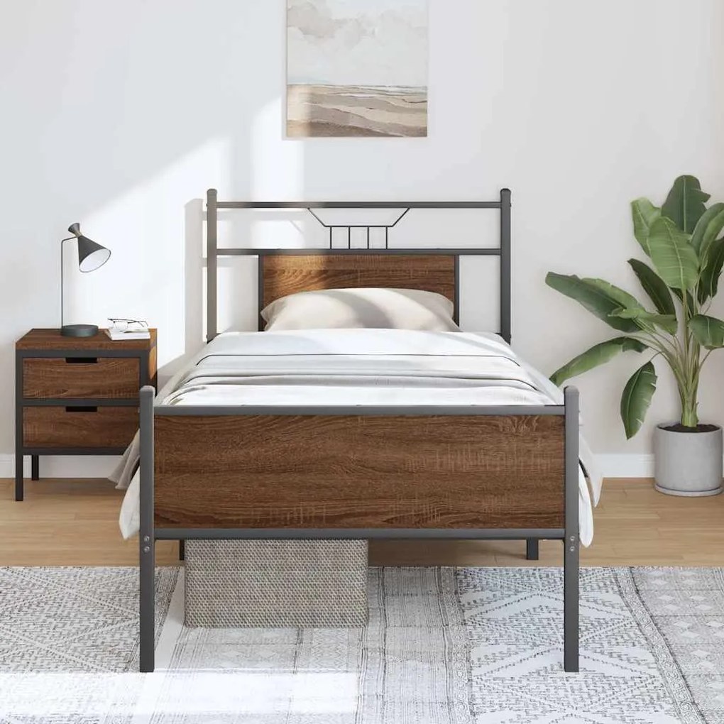 Estrutura cama s/ colchão derivados madeira carvalho castanho