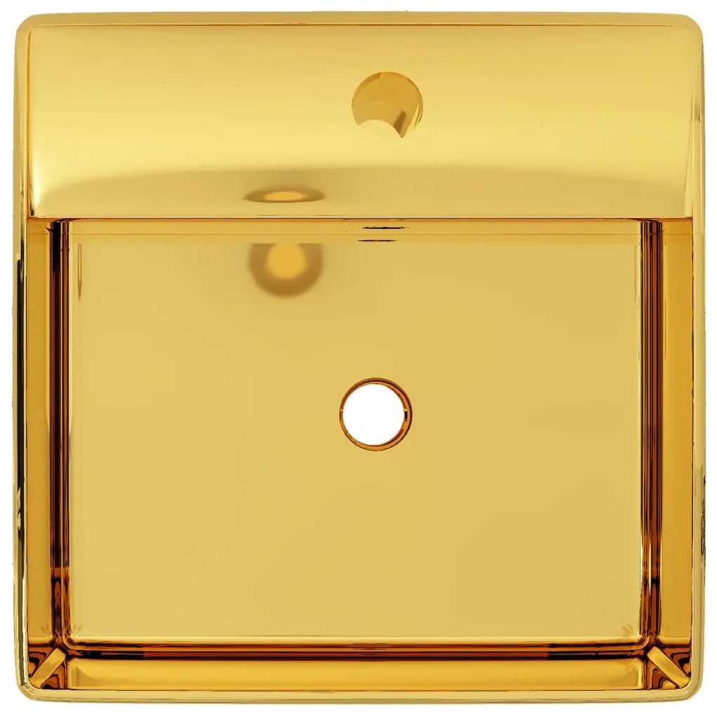 Lavatório com extravasamento 41x41x15 cm cerâmica dourado