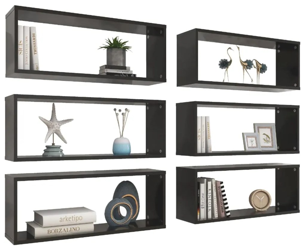 Prateleiras parede forma de cubo 6 pcs derivados madeira preto