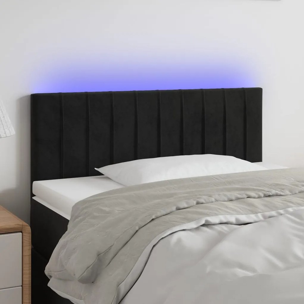 Cabeceira de cama c/luzes LED veludo 100x5x78/88 cm preto