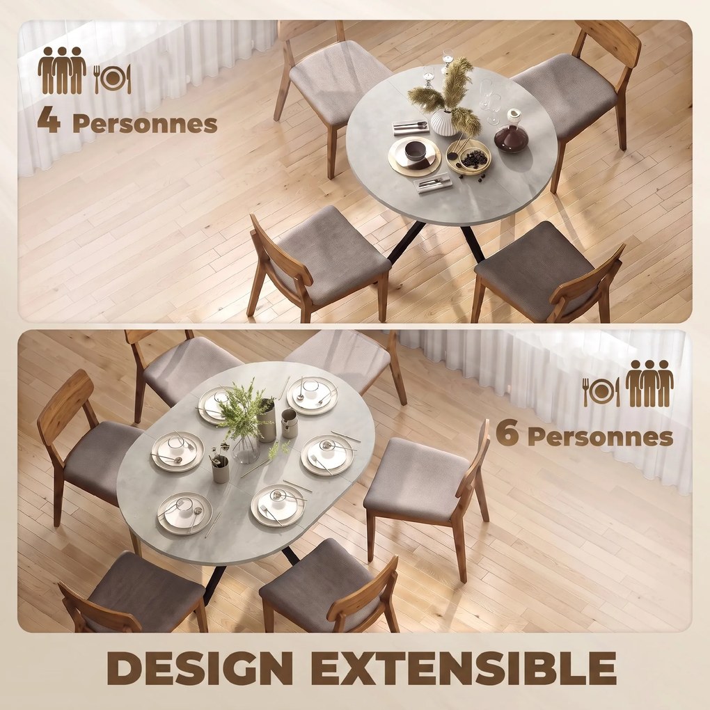 Mesa de Jantar Extensível Oval, 135 x 100 x 75 cm (CADEIRAS NÃO INCLUIDAS), Para 4 a 6 Pessoas, Cinzento