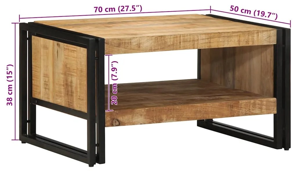 Mesa de centro 70x50x38 cm madeira de mangueira áspera maciça