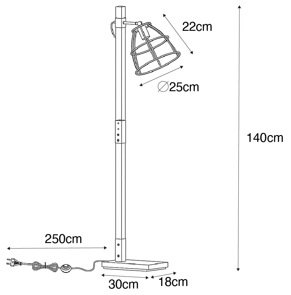 Candeeiro de pé industrial cinzento escuro com madeira - Arthur