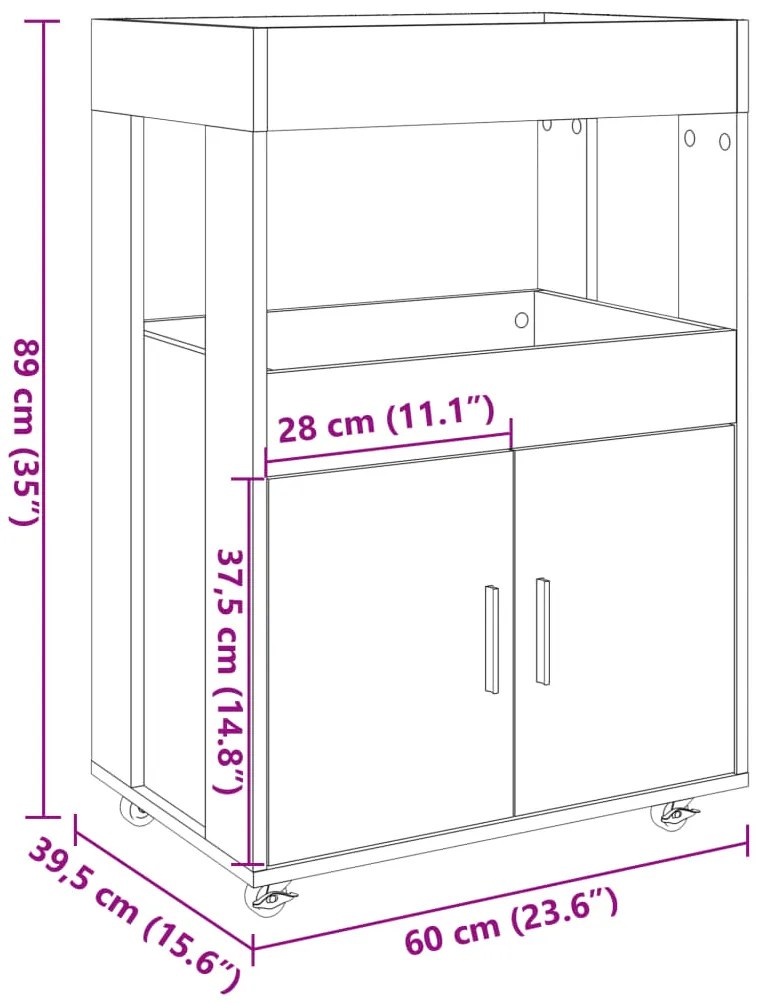 Carrinho de bar 60x39,5x89 cm derivados de madeira branco