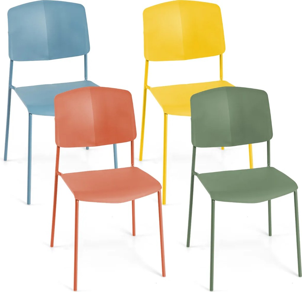 Conjunto de 4 cadeiras sem braços com encosto ergonómico e assento largo empilháveis para sala de jantar Carga 160 kg Multicolorido