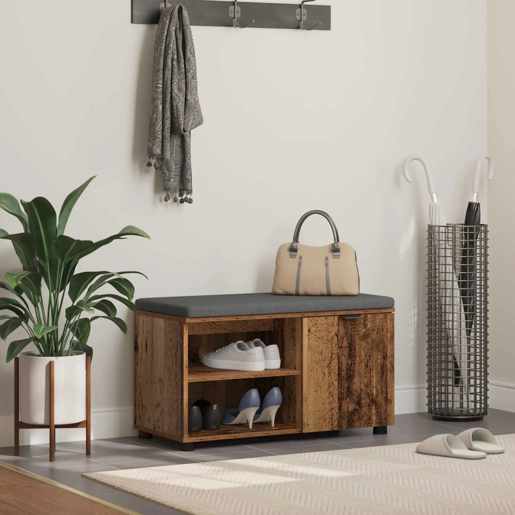 vidaXL Banco de Hall com almofada Liso Madeira antiga 80 x 38 x 46 cm