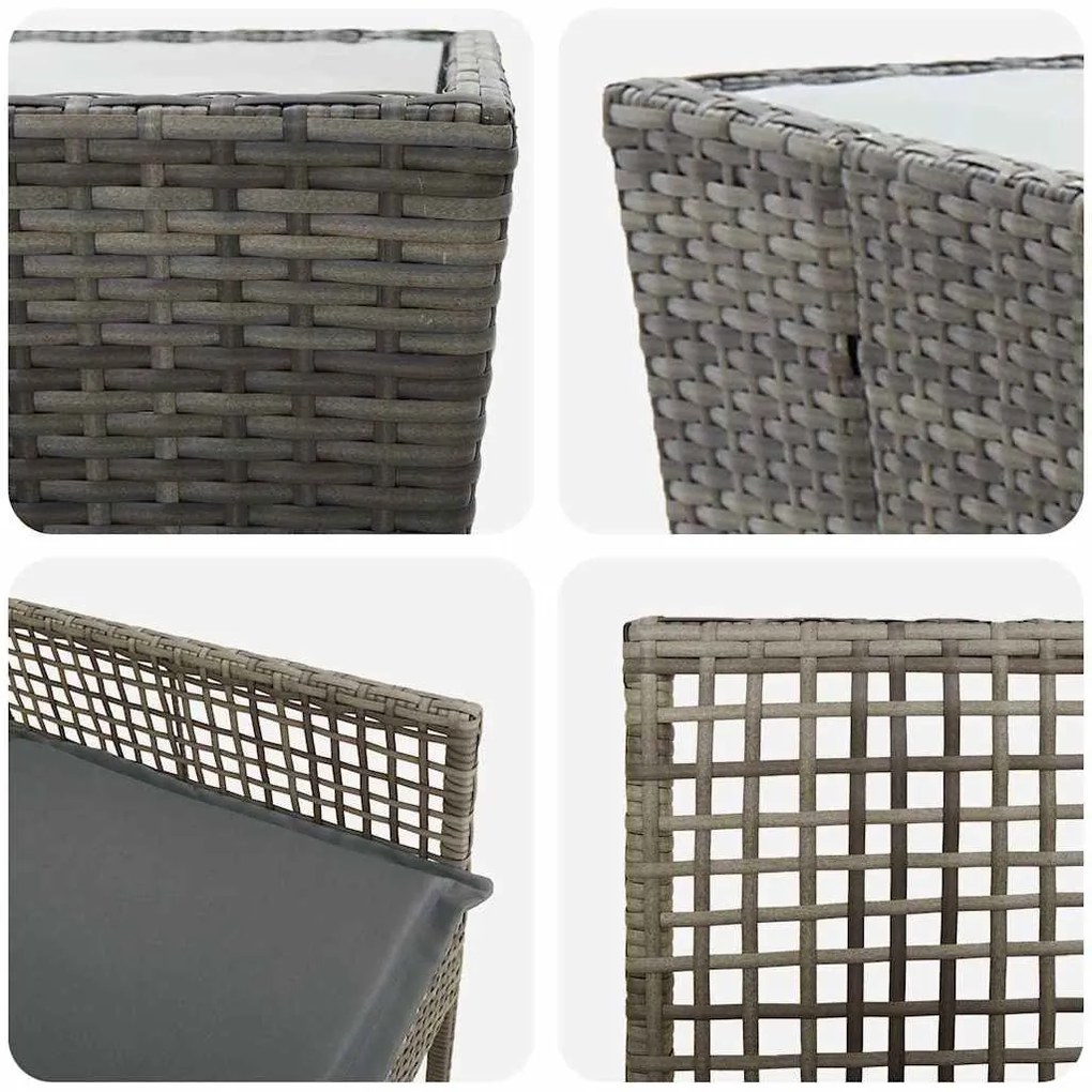 Conjunto de Bistro de Jardim 3 Peças com Almofadas Cinza Vime Poly