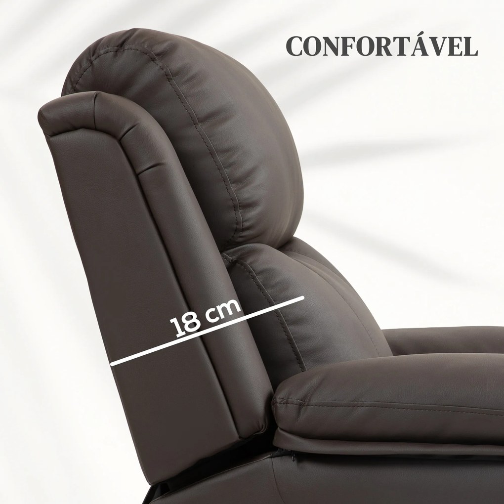 Poltrona Relax Levanta Pessoas com Controle Remoto Reclinação Elétrica de 160° Apoio para os Pés 76x90x105 cm Castanho Escuro