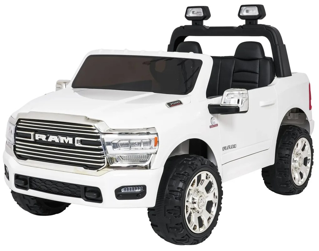 Jipe elétrico para Crianças 24V RAM 3500 Rodas de espuma EVA, assento Couro ecológico Branco