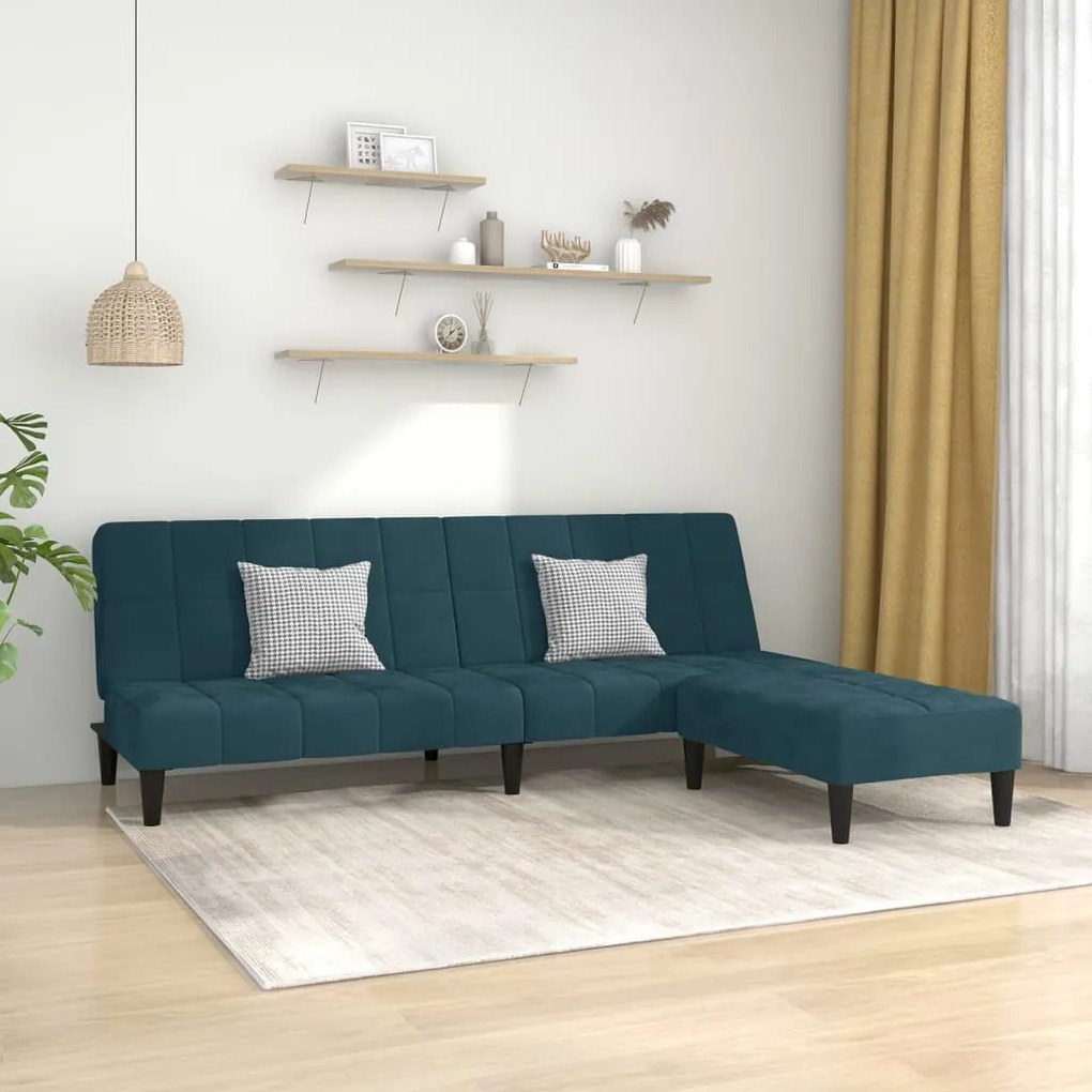 3080685 vidaXL Sofá-cama de 2 lugares com apoio de pés veludo azul