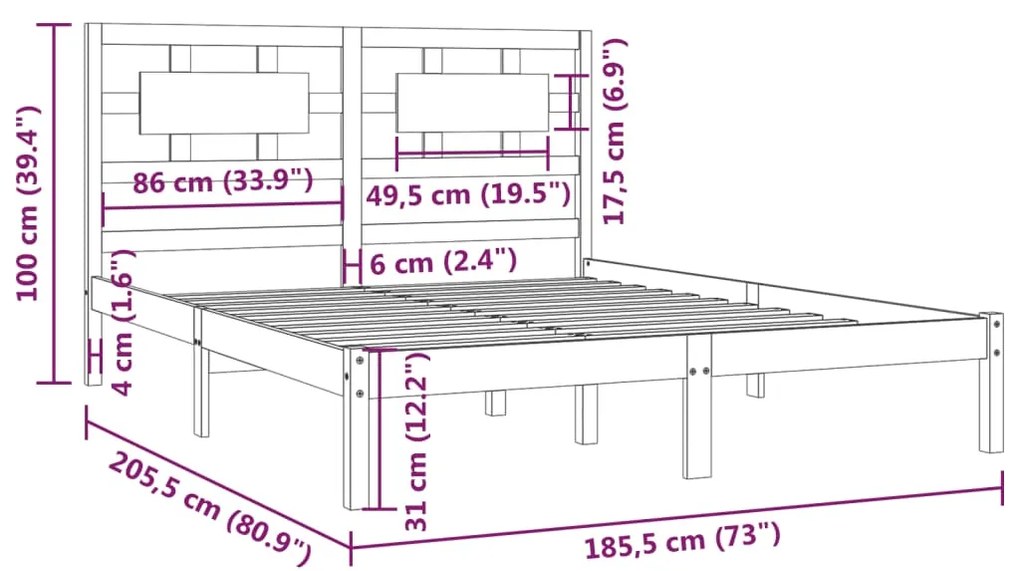 Estrutura de cama super king 180x200 cm pinho maciço preto