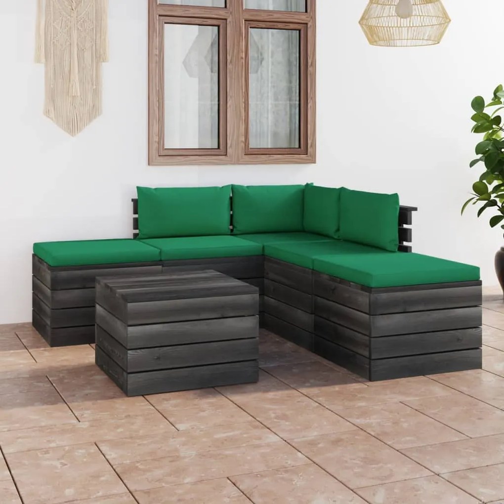 6 pcs conjunto lounge de paletes com almofadões pinho maciço