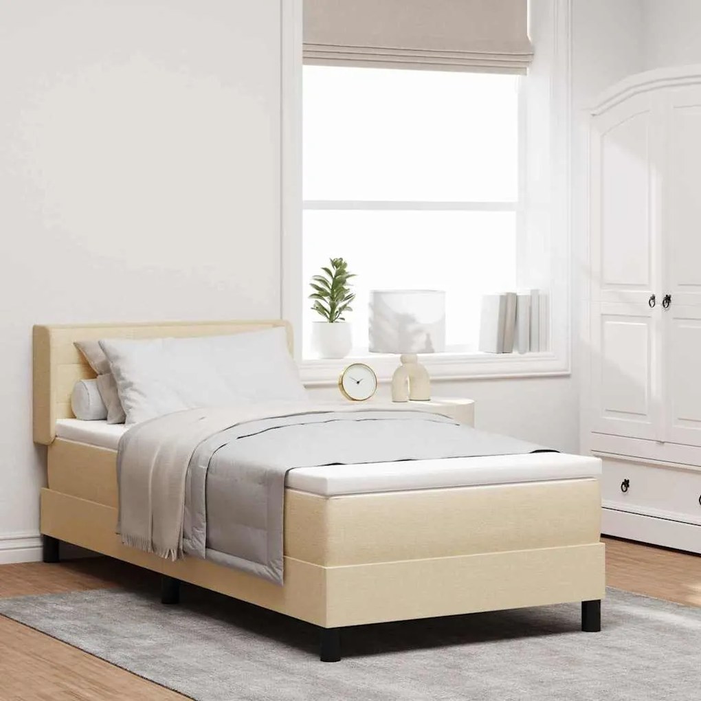 vidaXL Cama Box com colchão com cabeceira Creme 200 x 90 cm Poliéster