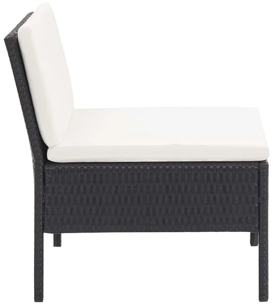 3 pcs conjunto lounge de jardim c/ almofadões vime PE preto