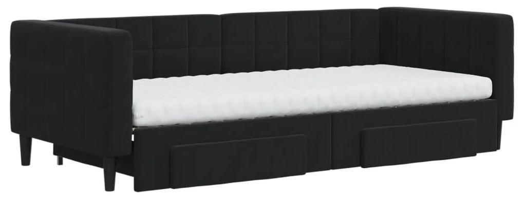 Sofá-cama com gavetão e gavetas 90x200 cm veludo preto