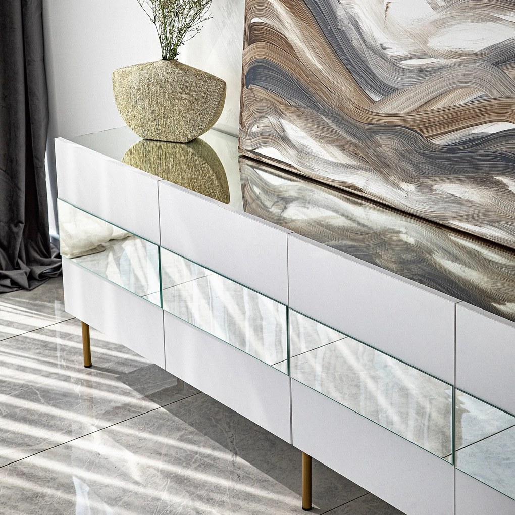 Móvel TV Leon – Branco e Dourado – 180x59x35 cm