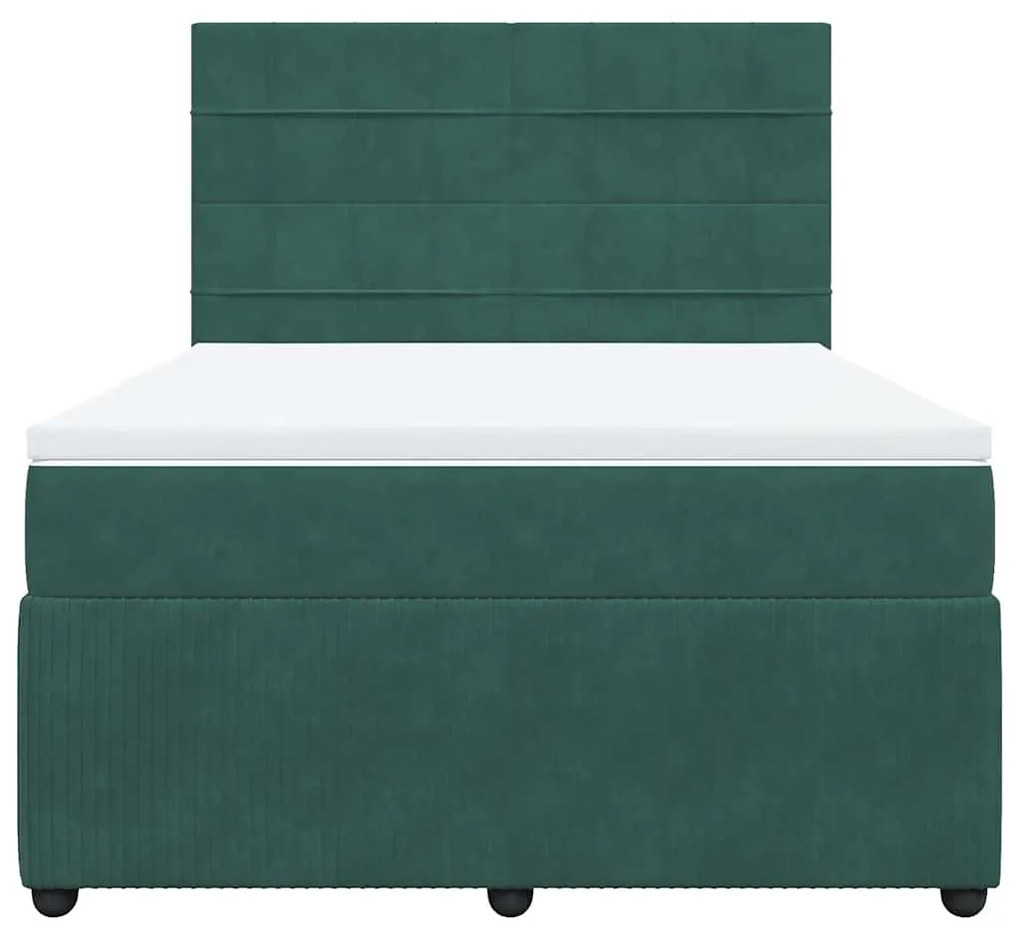 Cama com molas/colchão 140x200 cm veludo verde-escuro