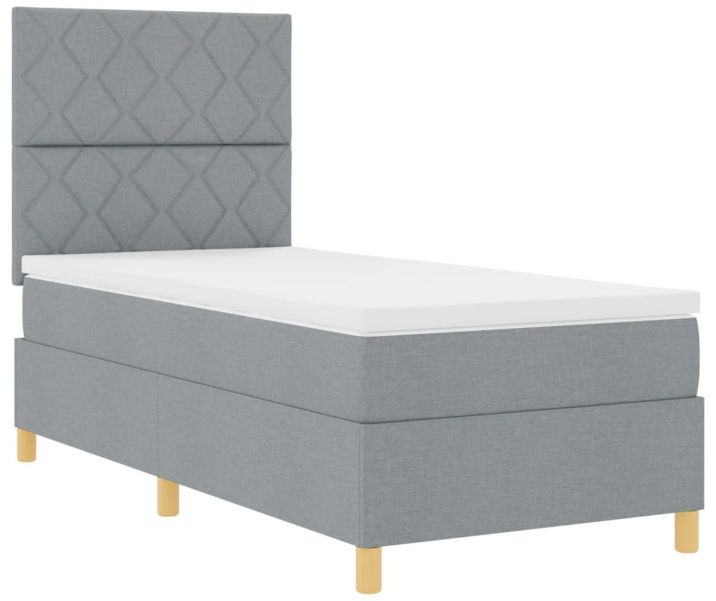 Cama Box Spring com Colchão e Luz LED Cinza Claro 90x190 cm Tecido