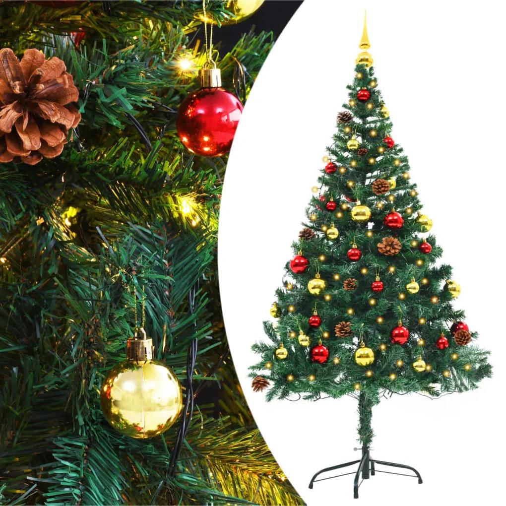 246392 vidaXL Árvore Natal artificial decorada c/ enfeites e LEDs 150cm verde