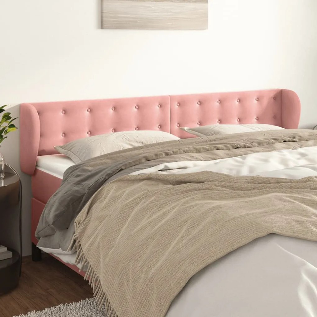 Cabeceira de cama c/ abas veludo 163x23x78/88 cm rosa