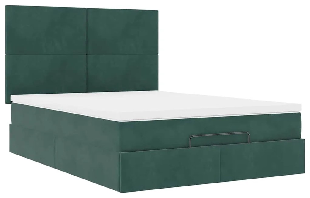 Estrutura cama otomana colchões 140x200 cm veludo verde escuro