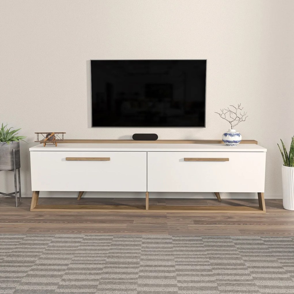 Móvel TV Astrid – Branco e Nogueira – 163,8 x 46,8 x 36,6 cm