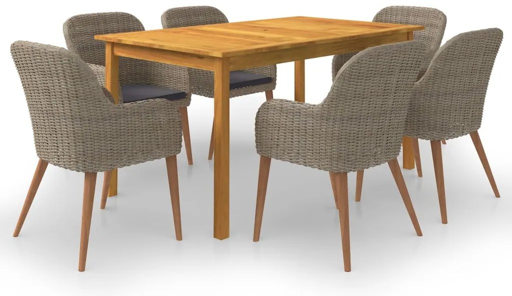7 pcs conjunto de jantar para jardim castanho