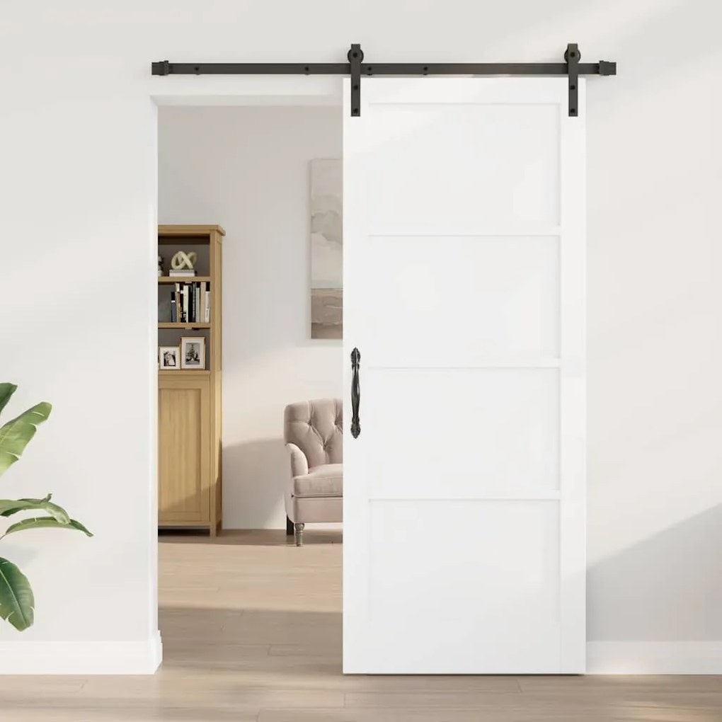 Porta Deslizante com Conjunto de Ferragens Branca 86x211 cm Madeira Só