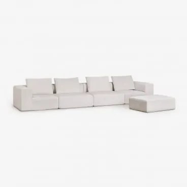 Sofá Modular De 4 Peças E Puff Em Chenille Embalado A Vácuo Norridge Chenille Bege Creme - Sklum