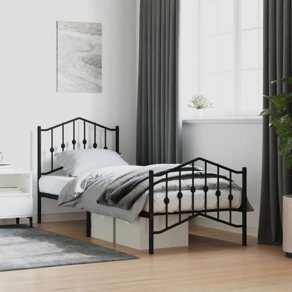 vidaXL Estrutura de cama com cabeceira e pés 90x190 cm metal preto