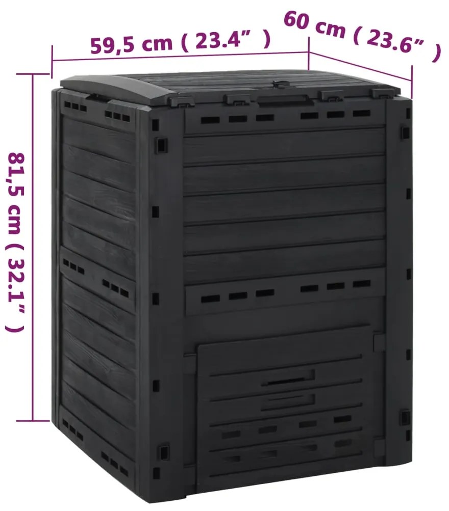 Caixote de compostagem para jardim 280 L polipropileno preto