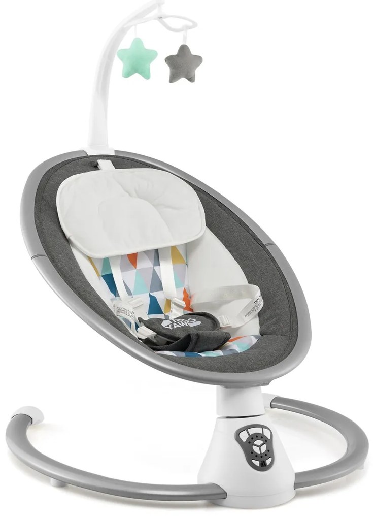 Baloiço elétrico para bebés com 5 níveis de balanço Temporizador Cinto de segurança Cinto de segurança Brinquedos Altifalante e controlo remoto Cinzen