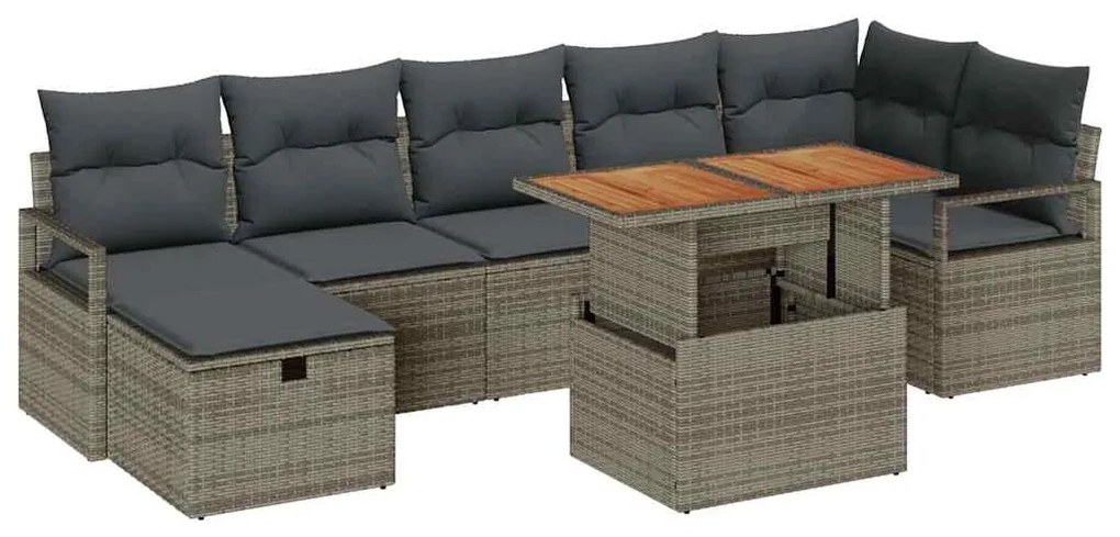 Conjunto de sofá de jardim 8 peças com almofadas cinzas em rattan sint