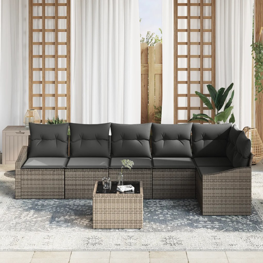 Conjunto de Jantar de 6 Peças com Almofadas Preto Rattan PE