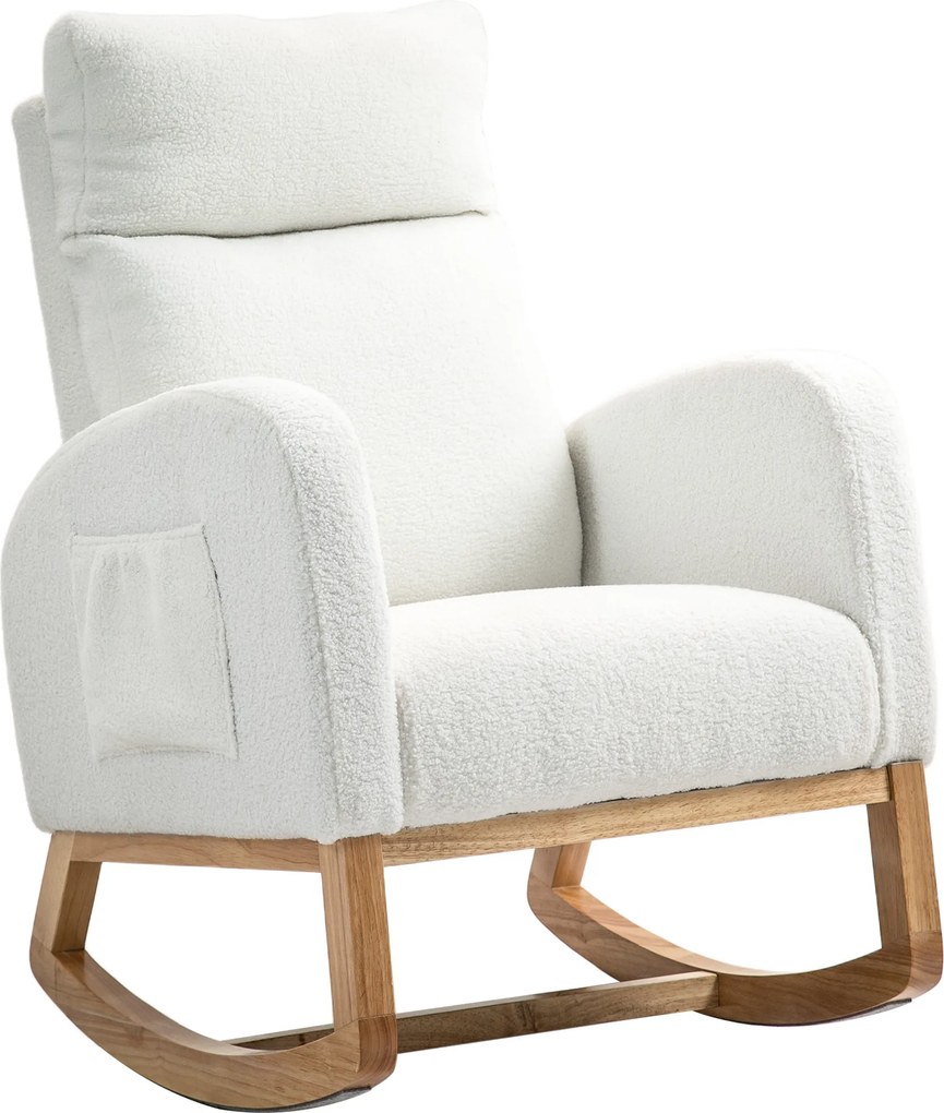 HOMCOM Poltrona de Balanço, Poltrona Relax, Estofamento grosso, Revestimento aconchegante, Estrutura de madeira, Suporta até 120 kg, Creme Branco | Aosom Portugal