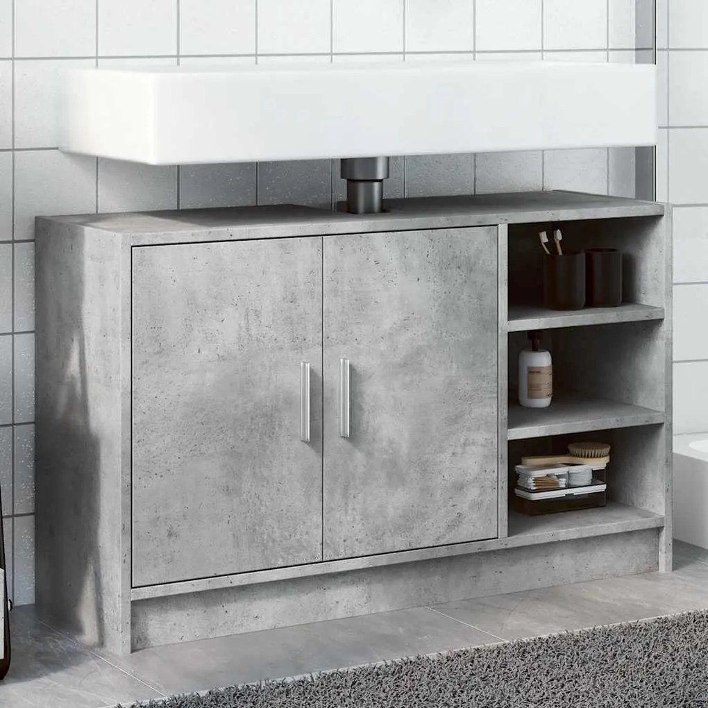 vidaXL Armário de lavatório 90x29x55cm derivados madeira cinza cimento