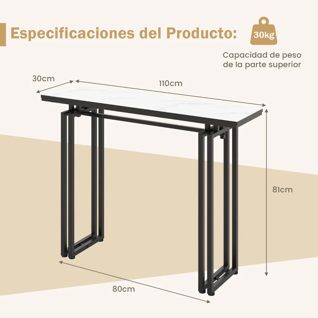 Mesa Consola Moderna "Luxe" com Tampo de Mármore Falso e Estrutura Met