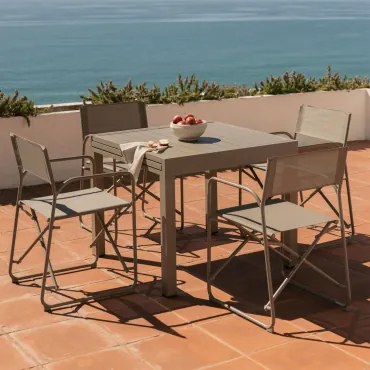 Conjunto De Mesa Extensível 90-180x90 Cm Em Alumínio Starmi E 4 Cadeiras De Diretor Dobráveis De Jardim Em Aço Melida Moka Brown - Sklum