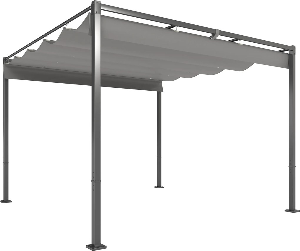 Outsunny Pérgola com Telhado Retrátil Pérgola de 3x3 m com Fecho Magnético Proteção UV30+ Pérgola para Jardim Cinzento | Aosom Portugal