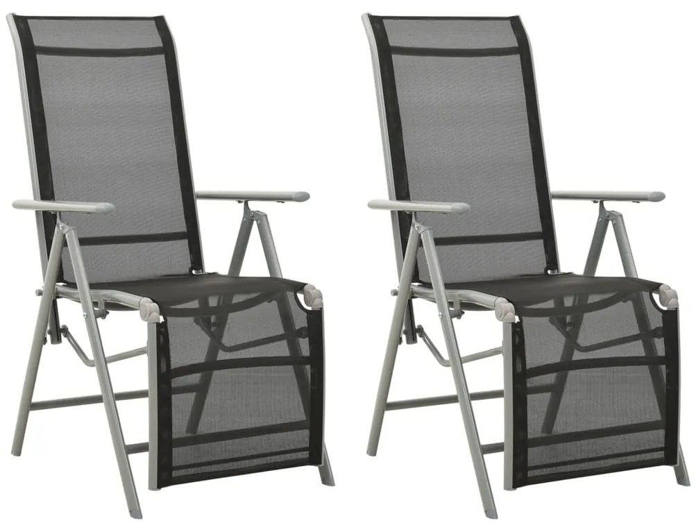 Cadeiras jardim reclináveis 2 pcs textilene e alumínio prateado