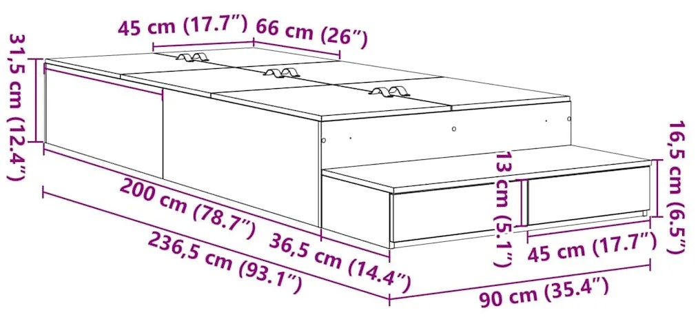 Cama com Estrutura de Armazenamento Carvalho Fumado 90x200 cm