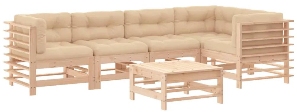 6 pcs conjunto lounge jardim com almofadões madeira maciça