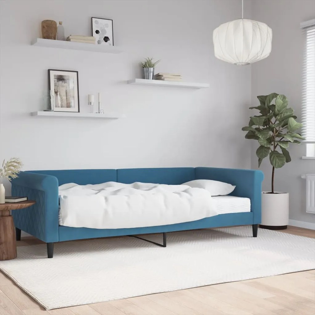 Sofá-cama com colchão 100x200 cm veludo azul