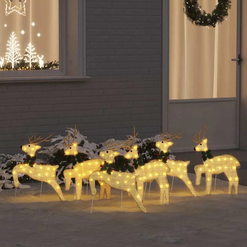 vidaXL Renas de LED 6 pcs Ouro tecido