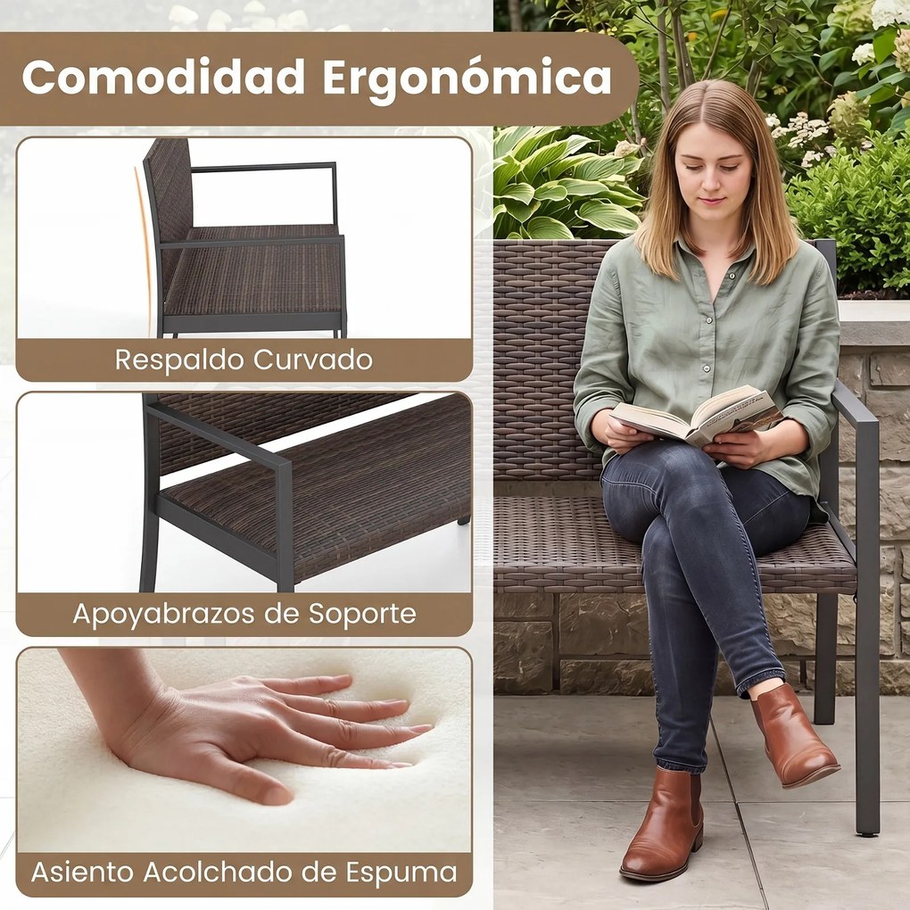 Banco de Jardim de 2 Lugares, 109 x 55 x 84 cm, Assento Acolchoado, Castanho