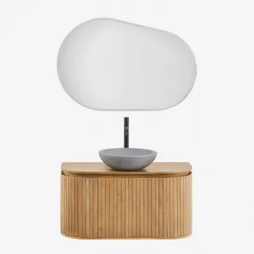 Conjunto De Móvel De Casa De Banho Suspenso Em Madeira De Manga Analis Madeira Natural & Cimento Cinzento Redondo Ø40 Cm Tarsis & Oval - Sklum