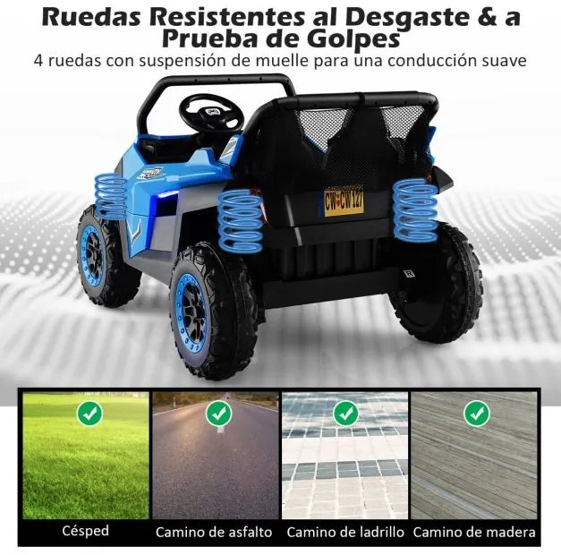 Carro elétrico crianças a bateria 12 V 2 Lugares com comando à distância 2,4G Alta/Baixa velocidade Música 3 a 8 anos 118 x 74 x 71 cm Azul