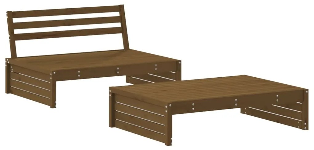 2pcs conj. lounge jardim+almofadões madeira maciça castanho-mel